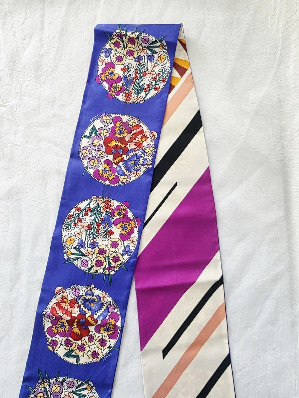 Auth Fendi Floral Maxi Wrappy Silk  Twilly